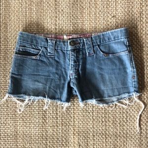 Frankie B. Heart pocket cut off denim shorts
